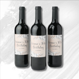 Chique Elegante Roze Wit Bloemverjaardag Wijn Etiket