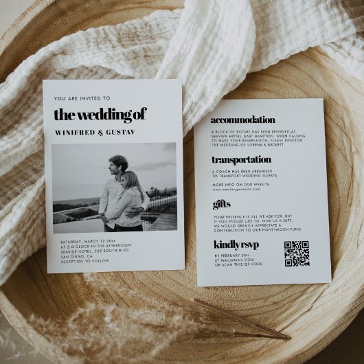 Chique elegante RSVP QR code alles in één trouwfot Kaart