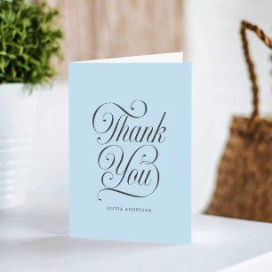 Chique Elegante Schrift Lichtblauwe Jongens Baby B Bedankkaart