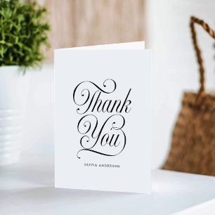 Chique Elegante Script Zwart & Wit Baby Shower Bedankkaart