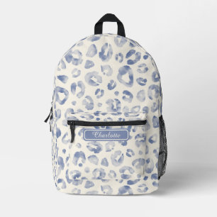 Chique Elegante Stofblauwe Ivoorkleurige Luipaardp Bedrukte Rugzak