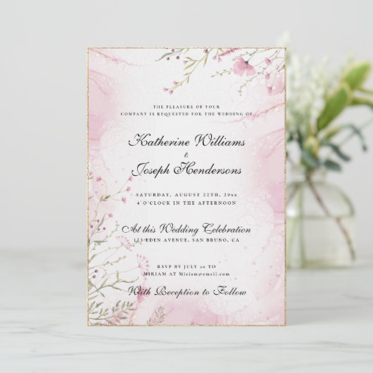 CHIQUE & ELEGANTE WATERVERF BLOEMIGE ABSTRACTE BRU KAART (Staand voorkant)