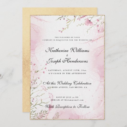 CHIQUE & ELEGANTE WATERVERF BLOEMIGE ABSTRACTE BRU KAART (Voorkant / Achterkant)