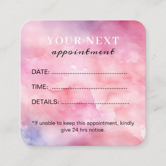 Chique Elegante Waterverf Roze Beauty Salon Afsprakenkaartje (Voorkant)
