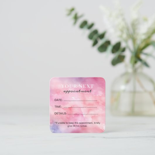 Chique Elegante Waterverf Roze Beauty Salon Afsprakenkaartje (Staand voorkant)