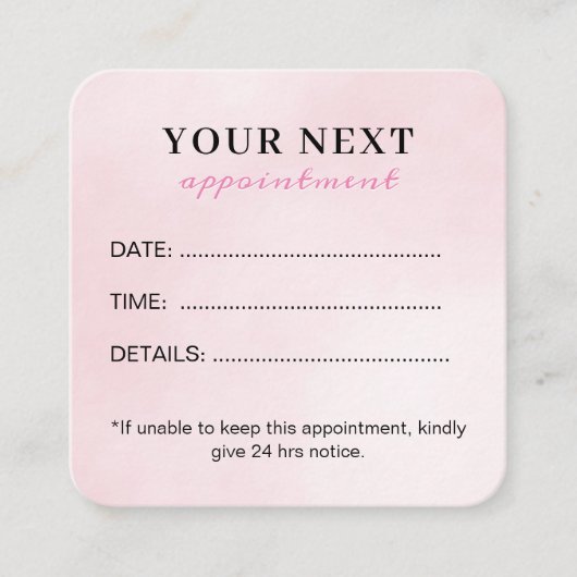 Chique Elegante Waterverf Roze Beauty Salon Afsprakenkaartje (Voorkant)