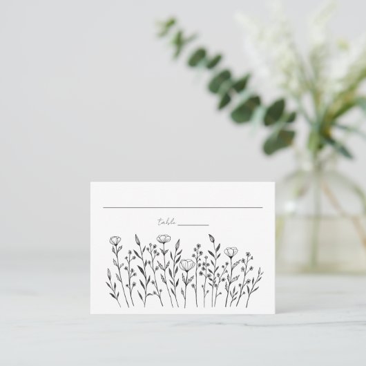 Chique Elegante Wildflower Line Art Eenvoudige Aan Plaatskaartje (Staand voorkant)