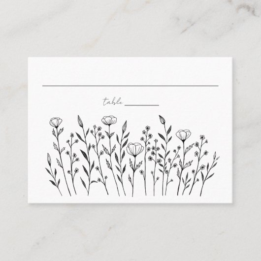 Chique Elegante Wildflower Line Art Eenvoudige Aan Plaatskaartje (Voorkant)