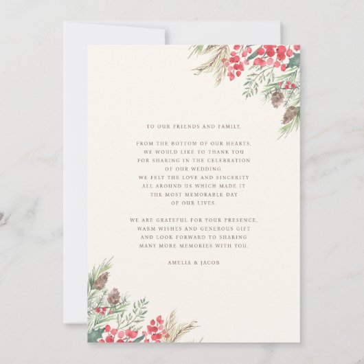 Chique elegante winter bruiloft script dank u bedankkaart (Achterkant)