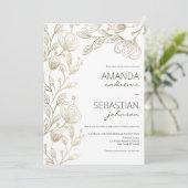 Chique elegante witgouden kant bloementhema bruilo kaart (Staand voorkant)