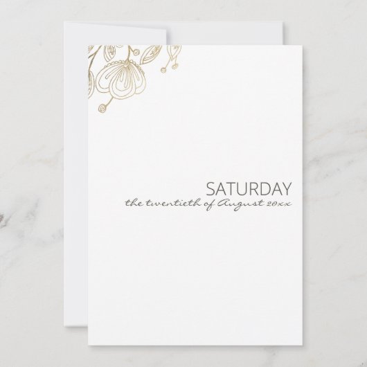 Chique elegante witgouden kant bloementhema bruilo kaart (Achterkant)