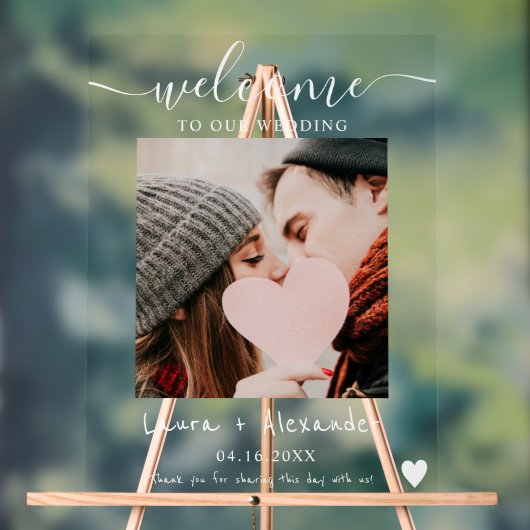 Chique elegante witte fotoscript bruiloft welkom acryl bord (Neutraal)