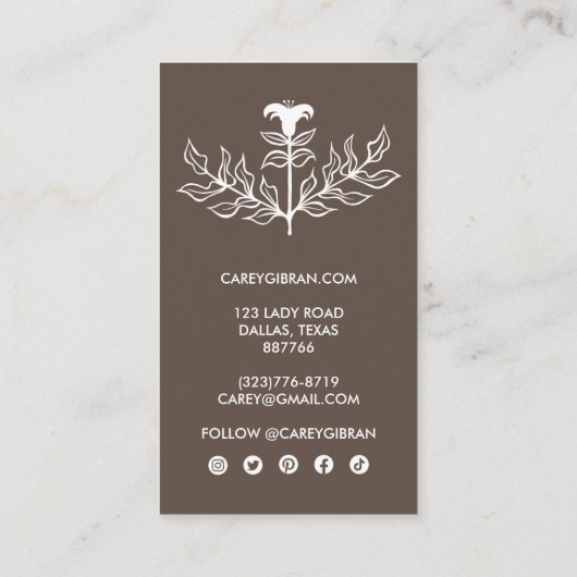 Chique elegante witte lelie bestellen dank u aanko visitekaartje (Achterkant)