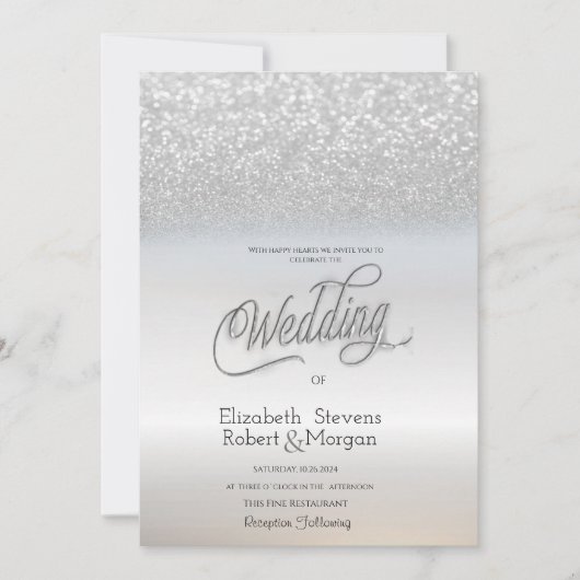 Chique Elegante Zilveren Glitter Bokeh Bruiloft Kaart (Voorkant)
