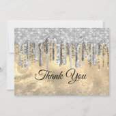 Chique elegante zilveren gouden glinster druppels bedankkaart (Voorkant)