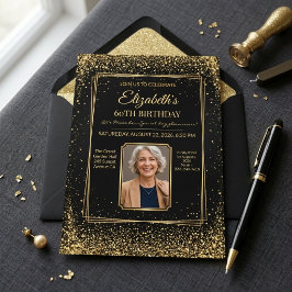Chique Elegante Zwart en Goud Glitter 60e Verjaard Kaart