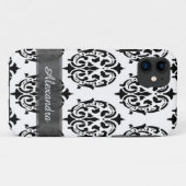 Chique elegante zwart-wit gepersonaliseerde damast Case-Mate iPhone case (Achterkant (horizontaal))