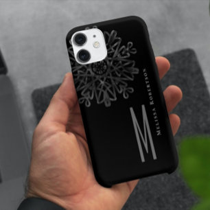Chique Elegante Zwarte en Witte Sierlijke Monogram Case-Mate iPhone Case