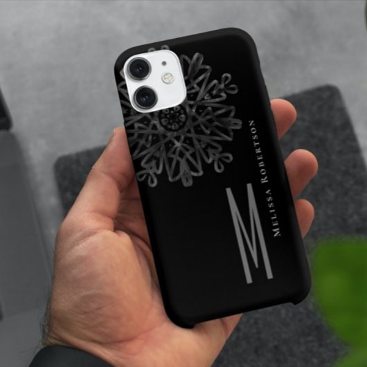 Chique Elegante Zwarte en Witte Sierlijke Monogram Case-Mate iPhone Case