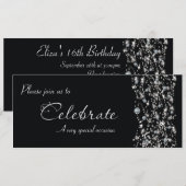 Chique Elegante Zwarte Glitter Feest Uitnodiging (Voorkant / Achterkant)