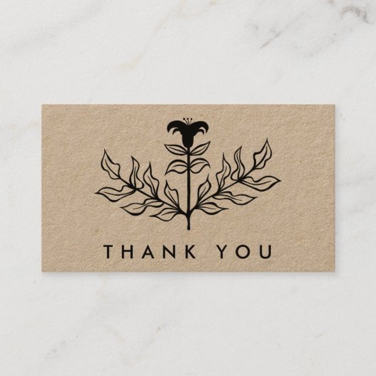 Chique Elegante Zwarte Lelie BESTEL BEDANKT Kraft Visitekaartje (Voorkant)