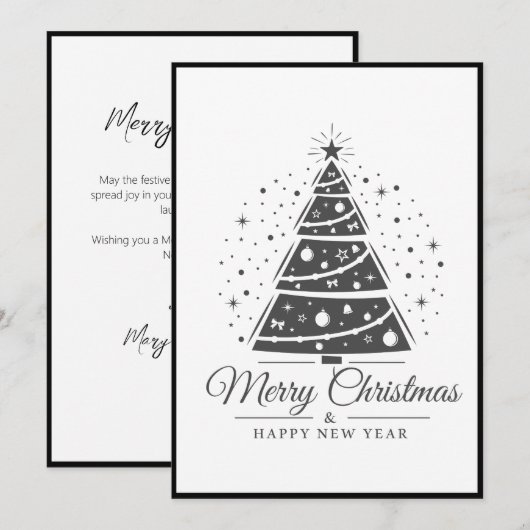 Chique Elegante Zwarte Witte Kerstboom Feestdagenkaart (Voorkant / Achterkant)
