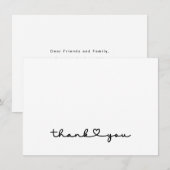 Chique Elegante Zwarte Witte Script Hart Bedankkaart (Voorkant / Achterkant)