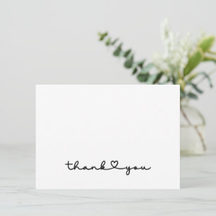 Chique Elegante Zwarte Witte Script Hart Bedankkaart