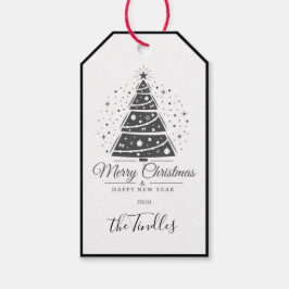 Chique Elegante Zwarte Witte Script Kerstboom Cadeaulabel