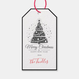 Chique Elegante Zwarte Witte Script Kerstboom Cadeaulabel