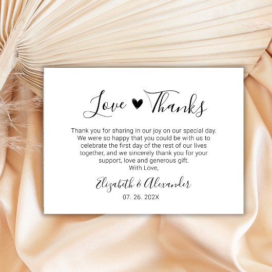 Chique elegantie hart script bruiloft foto dank u notitiekaartje