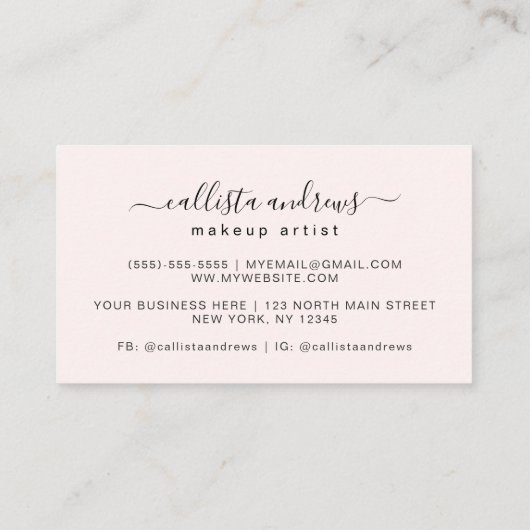 Chique elegantie: Moderne make-up artiest Visitekaartje (Achterkant)