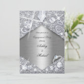 chique elegantie zilveren verlovingsfeest glam lux kaart (Staand voorkant)