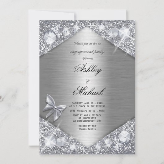 chique elegantie zilveren verlovingsfeest glam lux kaart (Achterkant)