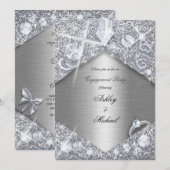 chique elegantie zilveren verlovingsfeest glam lux kaart (Voorkant / Achterkant)