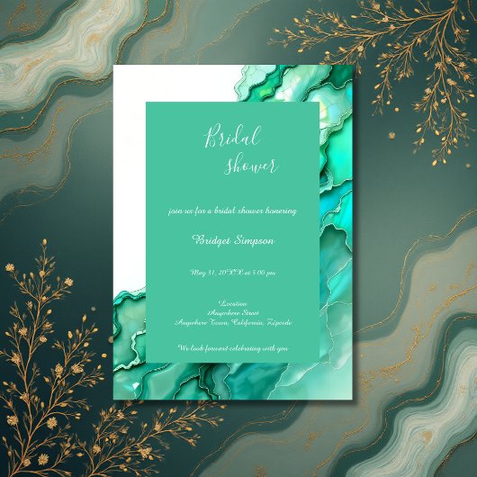 Chique Emerald Blauwgroen Marmeren Waterverf vrijg Kaart