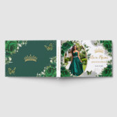 Chique Emerald Groen Bloemen Goud Quinceanera Foto Gastenboek (Volledig)