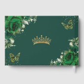Chique Emerald Groen Bloemen Goud Quinceanera Foto Gastenboek (Achterkant)