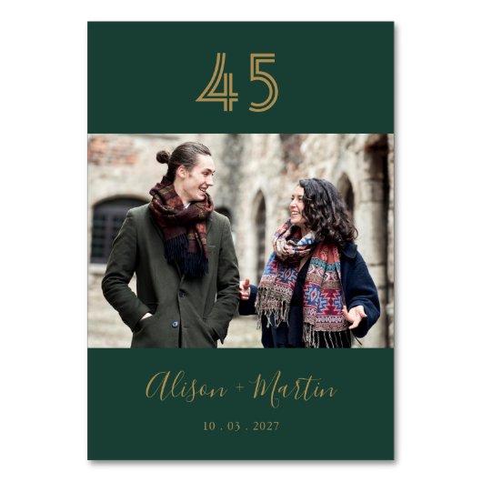 Chique Emerald Groen en Gouden Hand Lettered Weddi Kaart (Achterkant)