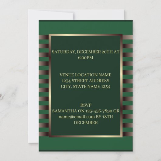 Chique Emerald Groen Gouden Strepen Geometrische V Kaart (Achterkant)