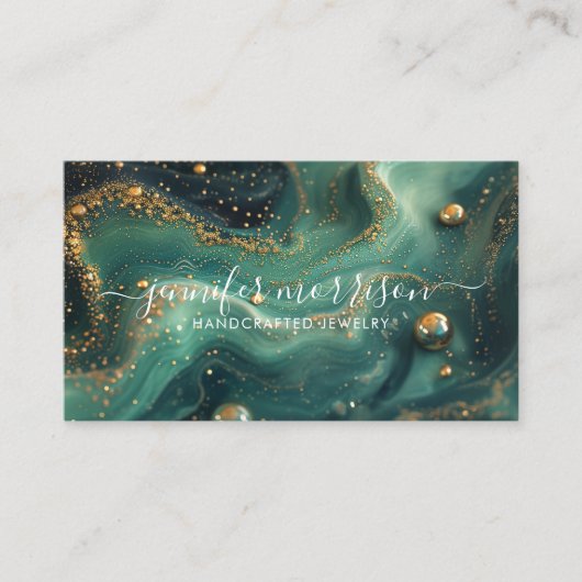 Chique Emerald Groen Malachiet Gouden Glitter Sier Visitekaartje (Voorkant)