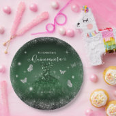 Chique Emerald Groen Zilver Glitter Gown Quinceañe Papieren Bordje (Feest)