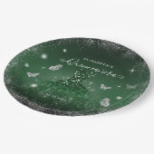 Chique Emerald Groen Zilver Glitter Gown Quinceañe Papieren Bordje (Gekanteld)