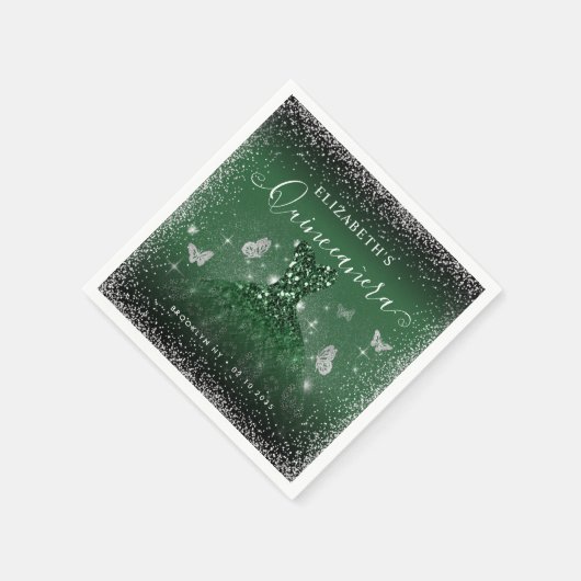 Chique Emerald Groen Zilver Glitter Gown Quinceañe Servet (Hoek)