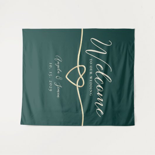 Chique Emerald Groene Bruiloft Welkom Achtergrond Wandkleed (Voorkant (horizontaal))