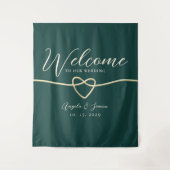 Chique Emerald Groene Bruiloft Welkom Achtergrond Wandkleed (Voorkant)