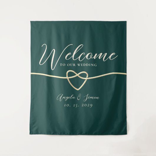 Chique Emerald Groene Bruiloft Welkom Achtergrond Wandkleed (Voorkant)