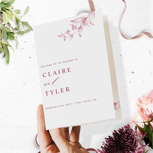 Chique en Eenvoudig Wit en Bourgondisch Trouwprogr