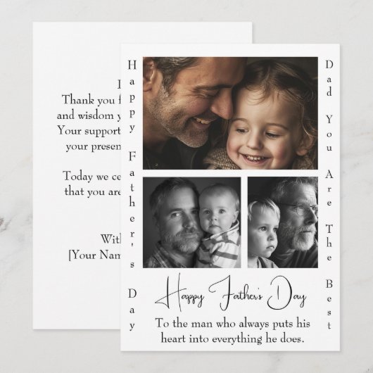 Chique en eenvoudige Vaderdag Kaart 3 Custom Foto' (Voorkant / Achterkant)