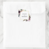 Chique en Elegant Custom Paarse Bloemen Bruiloft Vierkante Sticker (Tas)